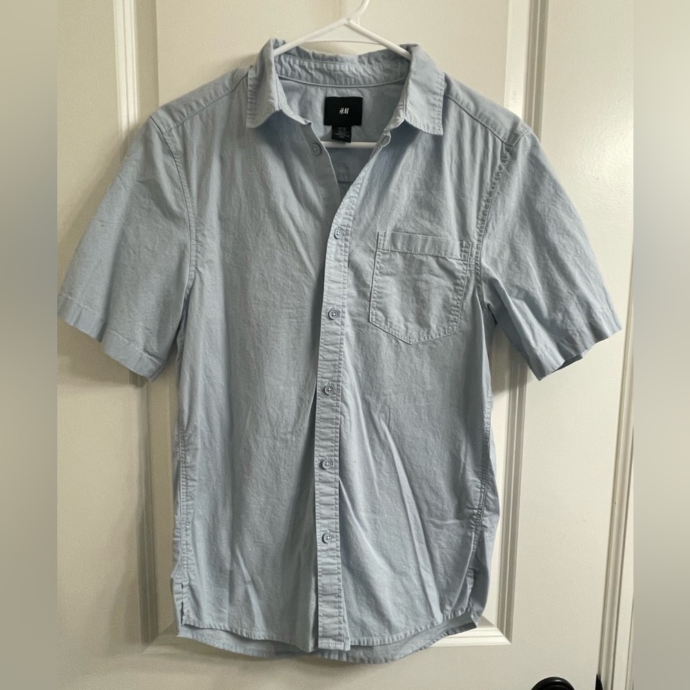 H&M Women's Button Up Solid Blue Top